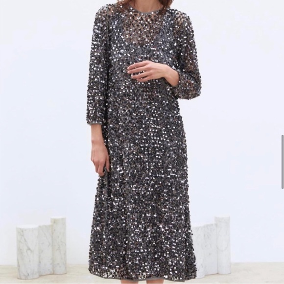 Zara | LIMITED EDITION MESH SEQUIN NET DRESS - Picture 1 of 6